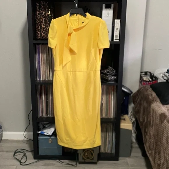 Maggy London Yellow Neck Tie Sheath Dress - Picture 2 of 5